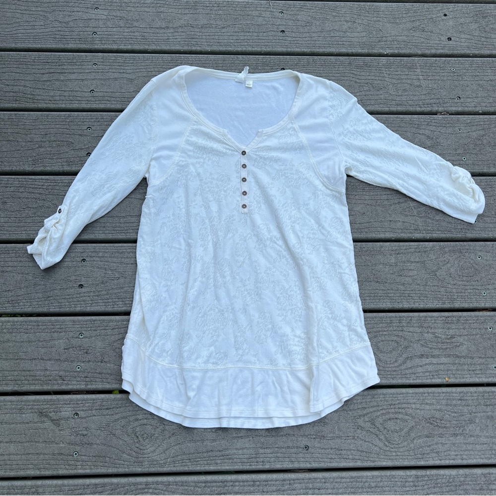 E by Eloise for Anthropologie: White Floral Detail Top. Women’s Size Large.